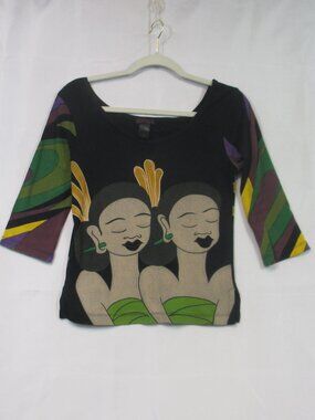 RARE Custo Barcelona Mod Graphic Top Y2K Print 3/4 Sleeve Shirt Medium Iconic